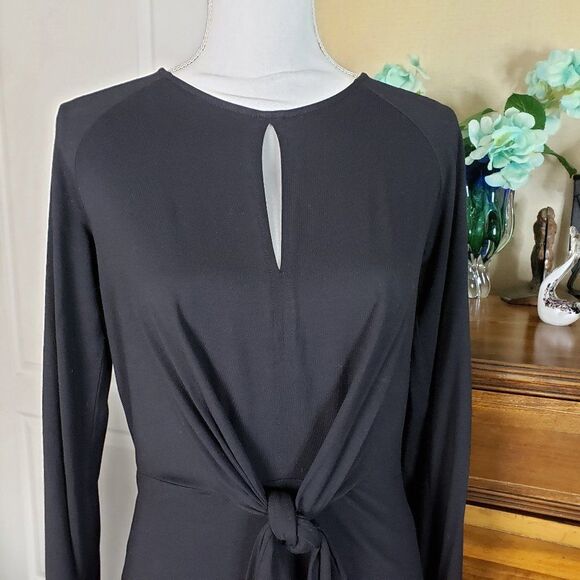 Hallhuber Black Front Knot Crew Neck Top womens S Blouse small Long Sleeve M - Picture 2 of 9